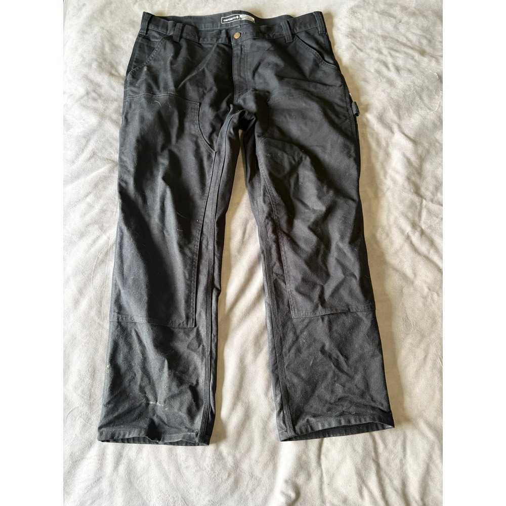 Carhartt Mens Relaxed Fit Double Knee Work Pants Black 38x30 Canvas Trousers
